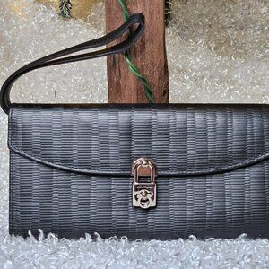 Salvatore Ferragamo Leather Wallet Wristlet Black